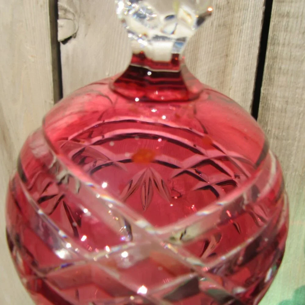 Vintage Gorham & Sons Full Lead Ruby Pink Clear Crystal Tree Topper Finial